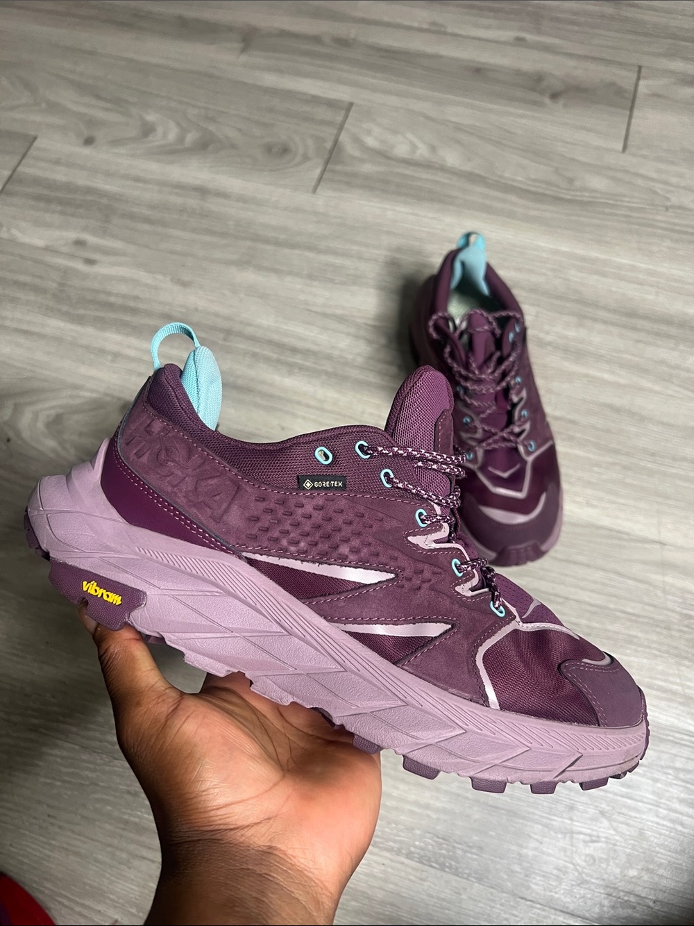 Hoka One One men Plum and Teal Trail Sneakers